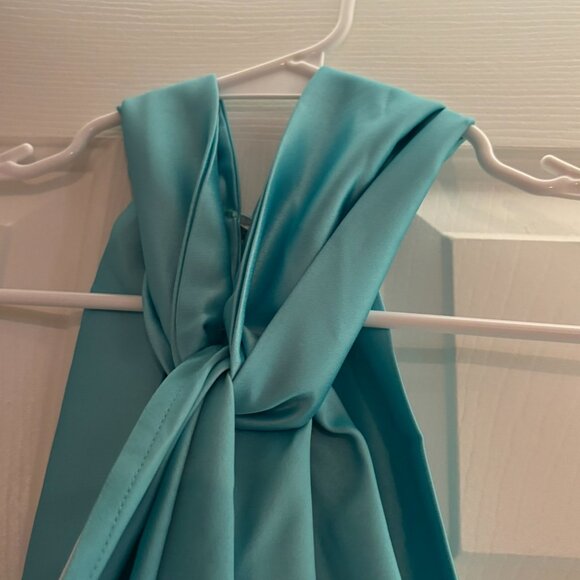 FOREVER UNIQUE Blue & Lime Ombre Satin Maxi Dress/Gown w/ Twist Front Size 2 New - Picture 3 of 16